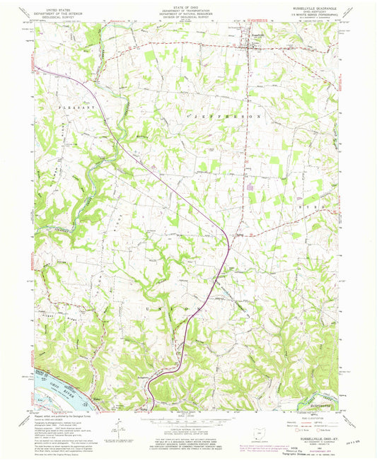 Classic USGS Russellville Ohio 7.5'x7.5' Topo Map Image