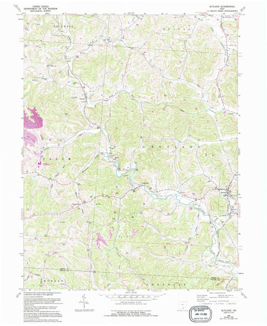 Classic USGS Rutland Ohio 7.5'x7.5' Topo Map Image