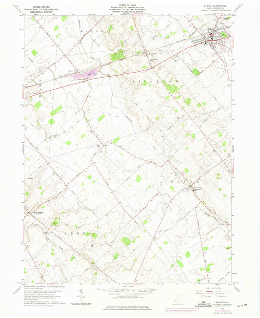 Classic USGS Sabina Ohio 7.5'x7.5' Topo Map Image