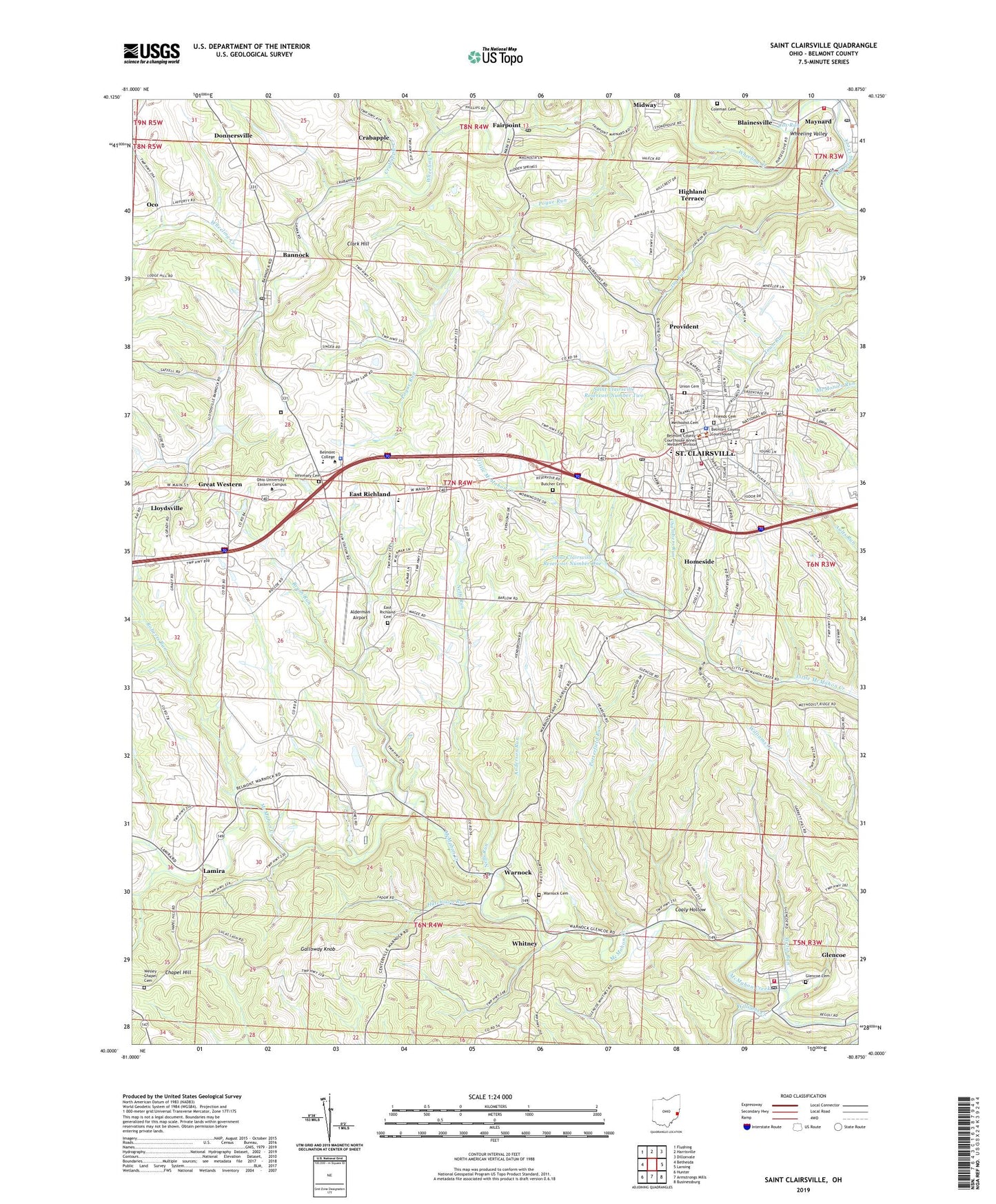 Saint Clairsville Ohio US Topo Map Image