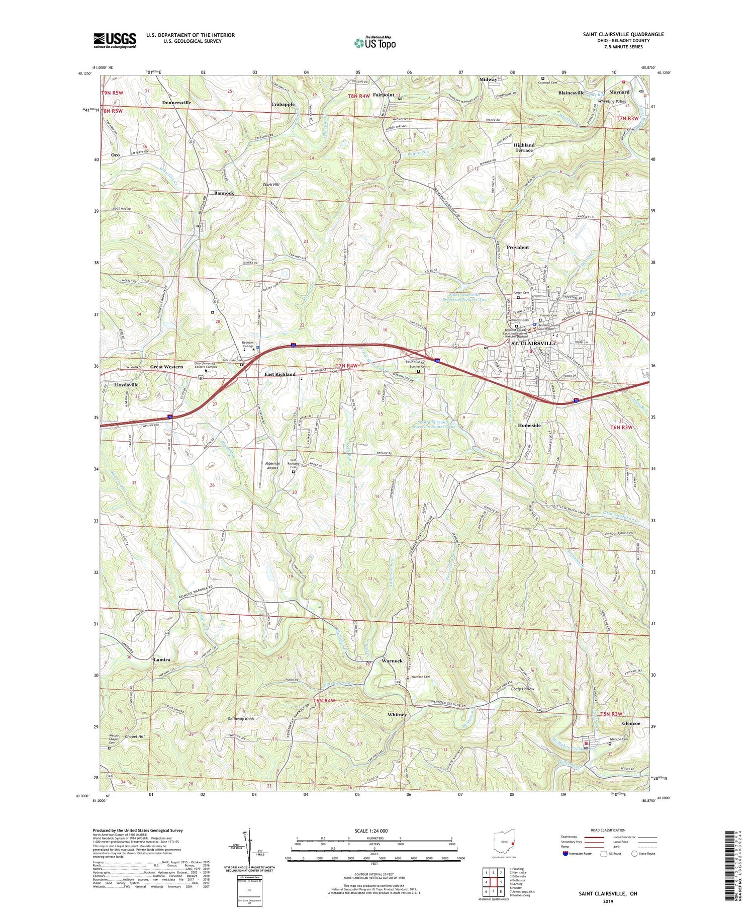 Saint Clairsville Ohio US Topo Map Image
