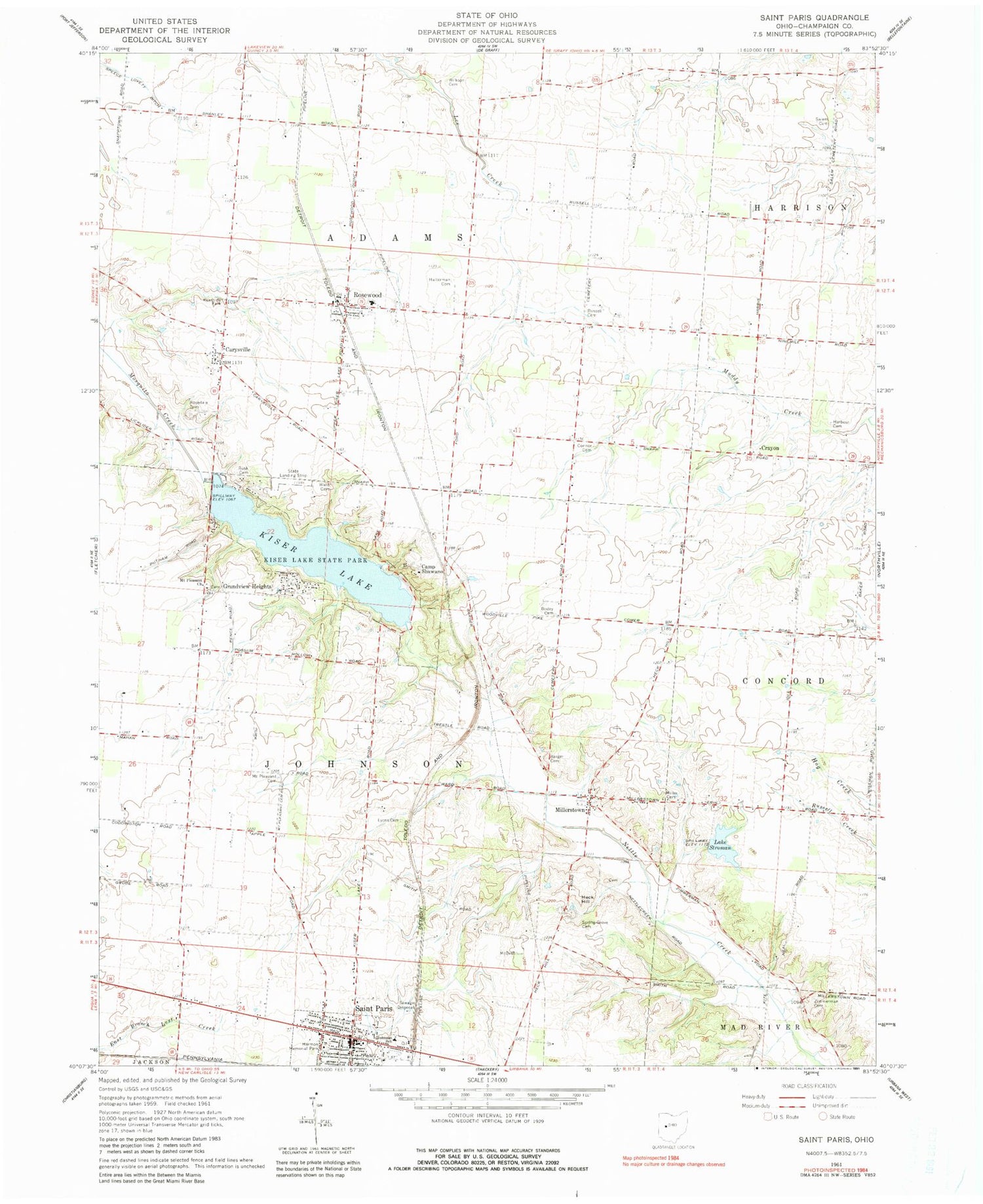 Classic USGS Saint Paris Ohio 7.5'x7.5' Topo Map Image