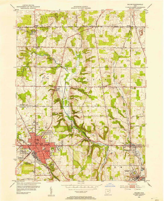 Classic USGS Salem Ohio 7.5'x7.5' Topo Map Image