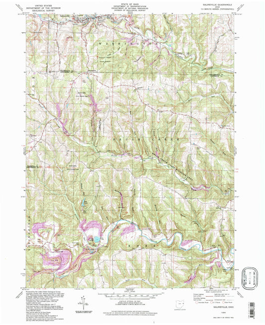 Classic USGS Salineville Ohio 7.5'x7.5' Topo Map Image