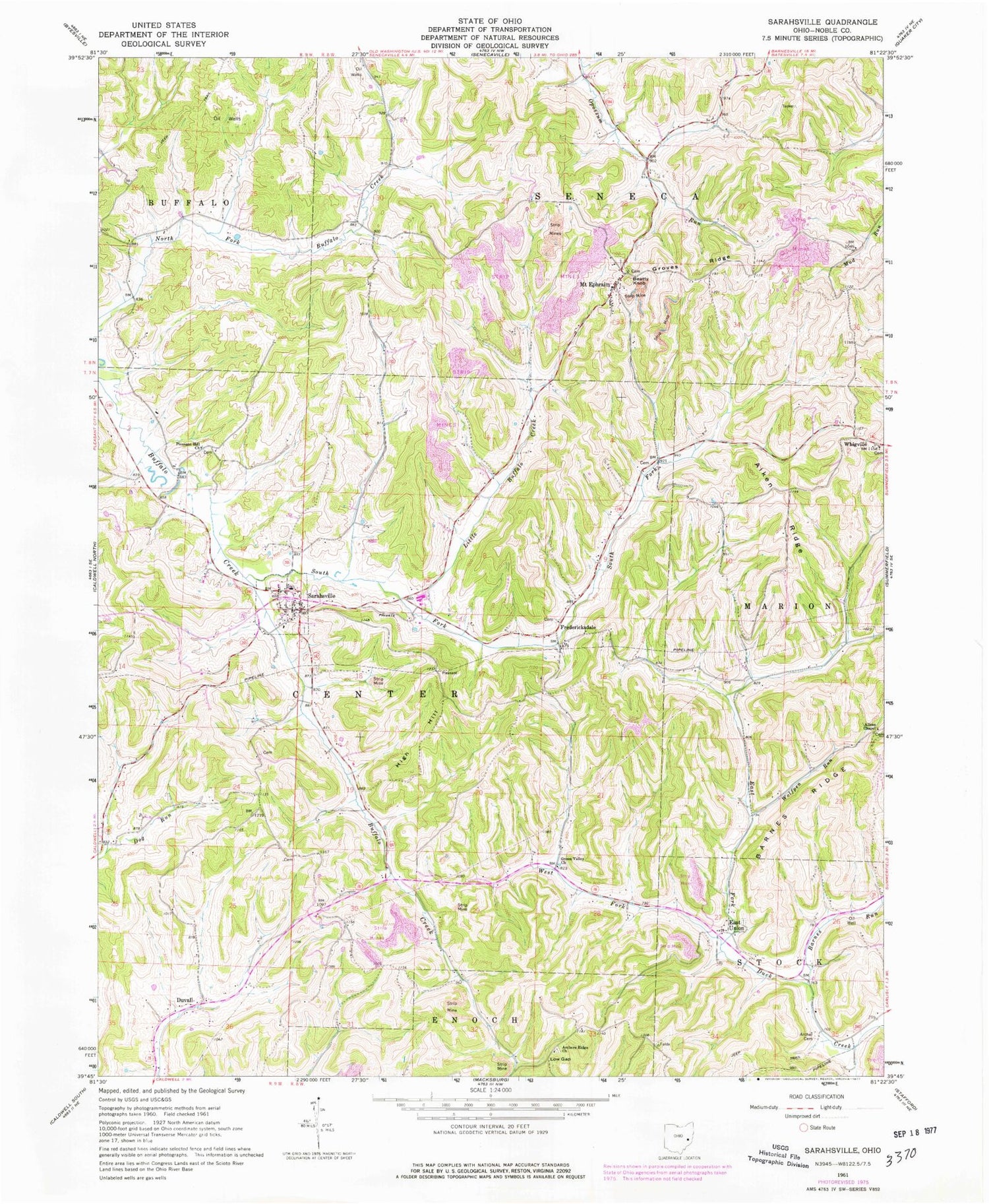 Classic USGS Sarahsville Ohio 7.5'x7.5' Topo Map Image