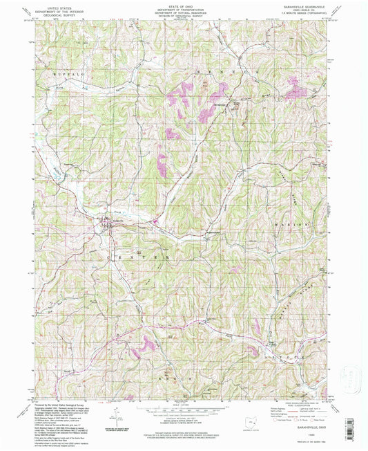 Classic USGS Sarahsville Ohio 7.5'x7.5' Topo Map Image