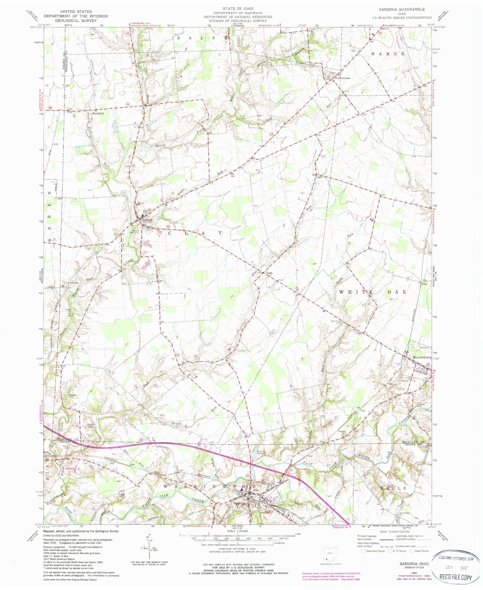 Classic USGS Sardinia Ohio 7.5'x7.5' Topo Map MyTopo Map Store