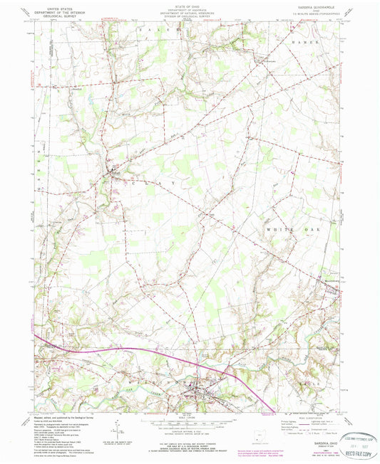 Classic USGS Sardinia Ohio 7.5'x7.5' Topo Map Image