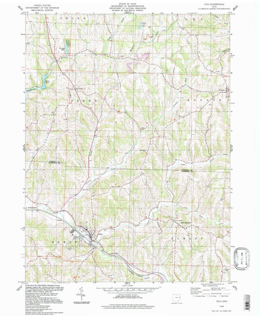 Classic USGS Scio Ohio 7.5'x7.5' Topo Map Image