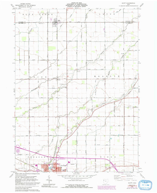 Classic USGS Scott Ohio 7.5'x7.5' Topo Map Image