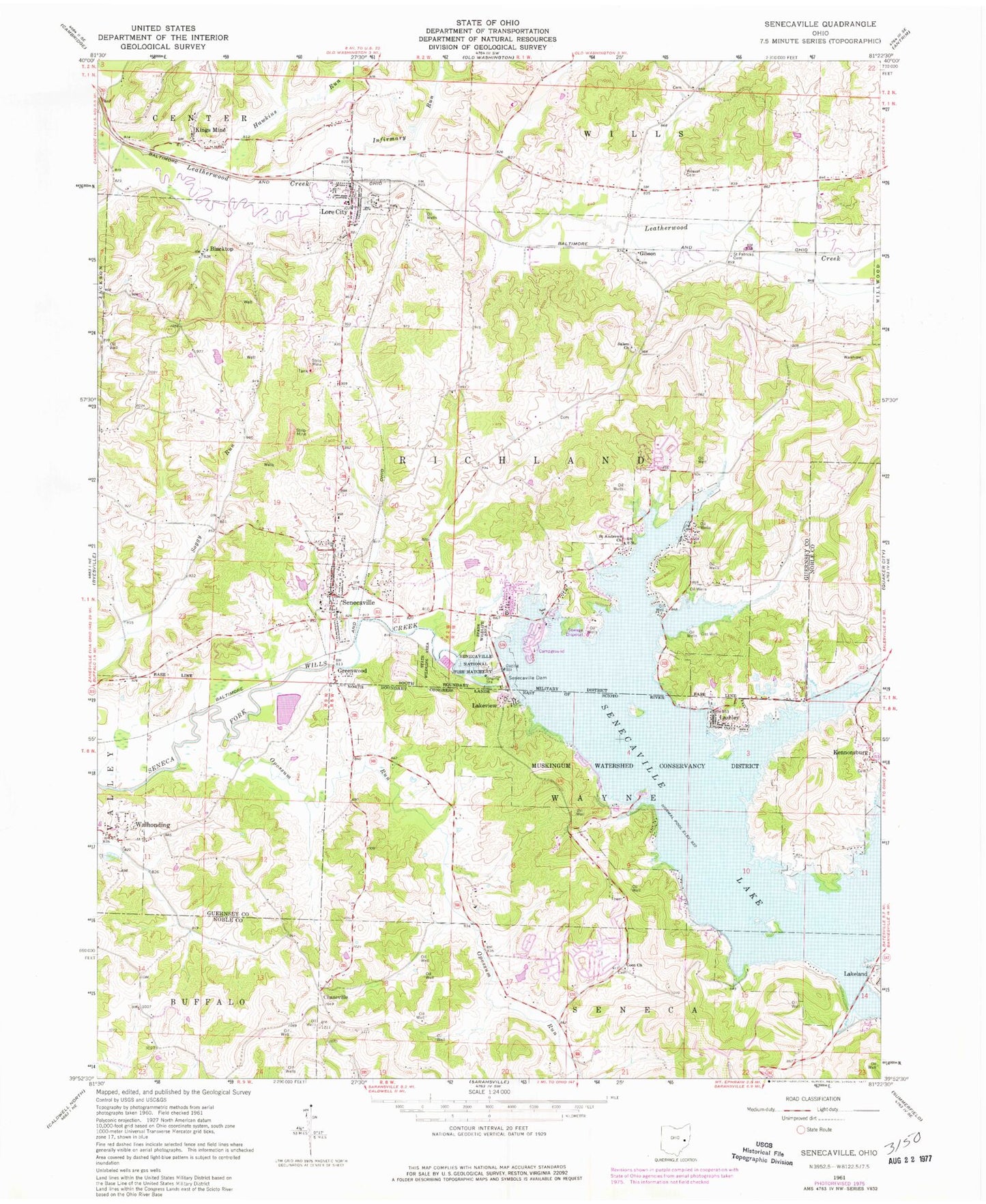 Classic USGS Senecaville Ohio 7.5'x7.5' Topo Map Image