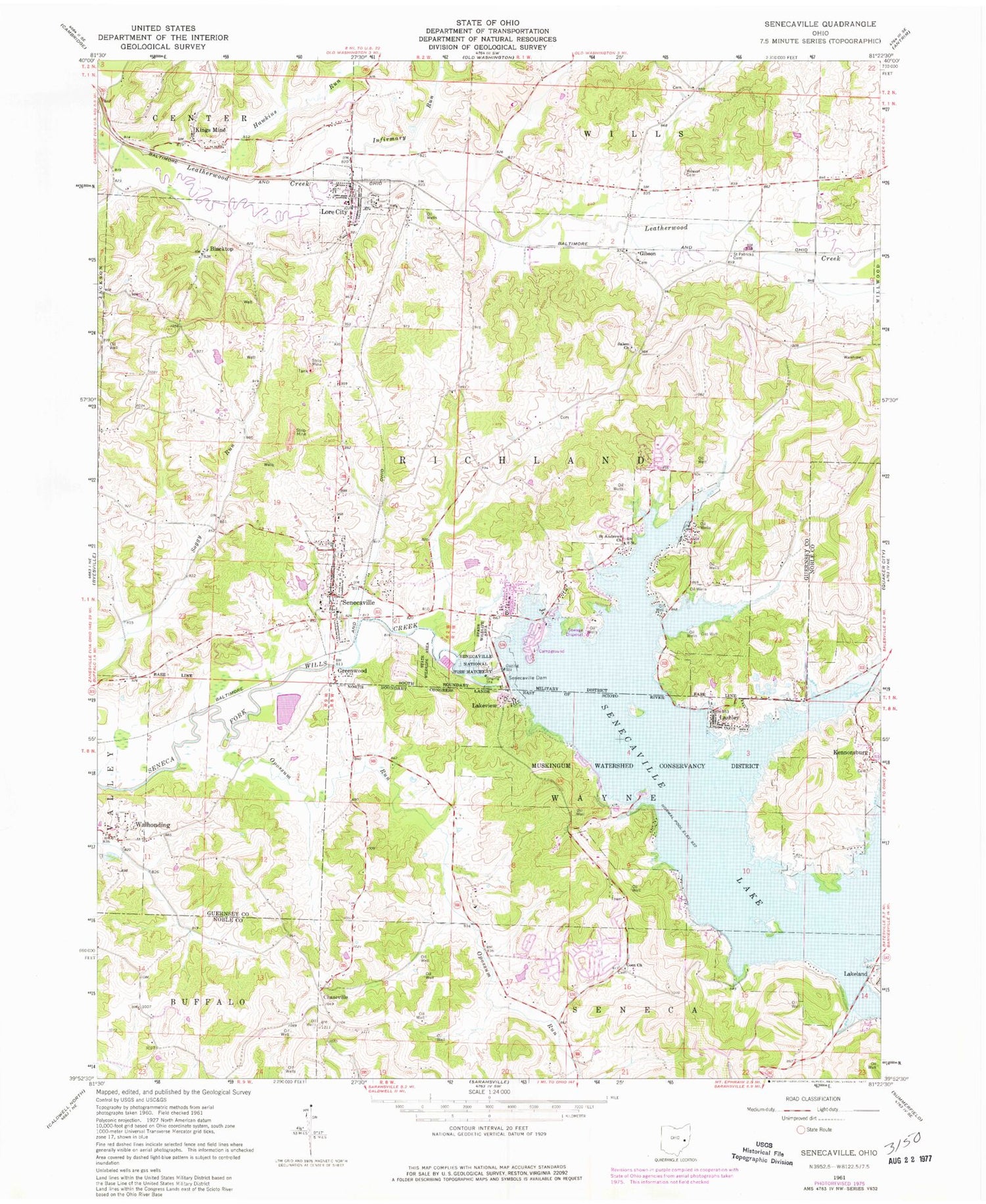Classic USGS Senecaville Ohio 7.5'x7.5' Topo Map Image