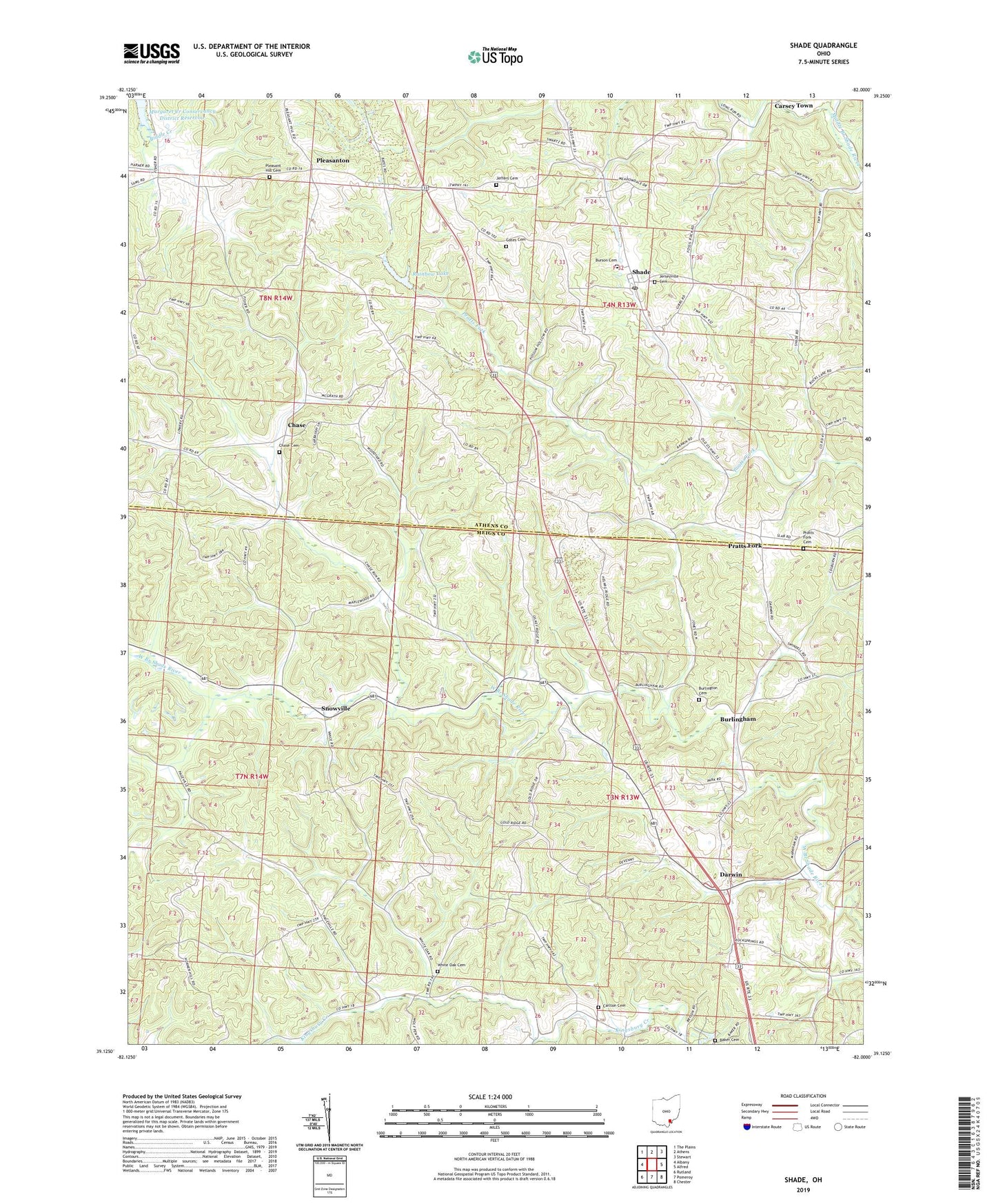 Shade Ohio US Topo Map Image