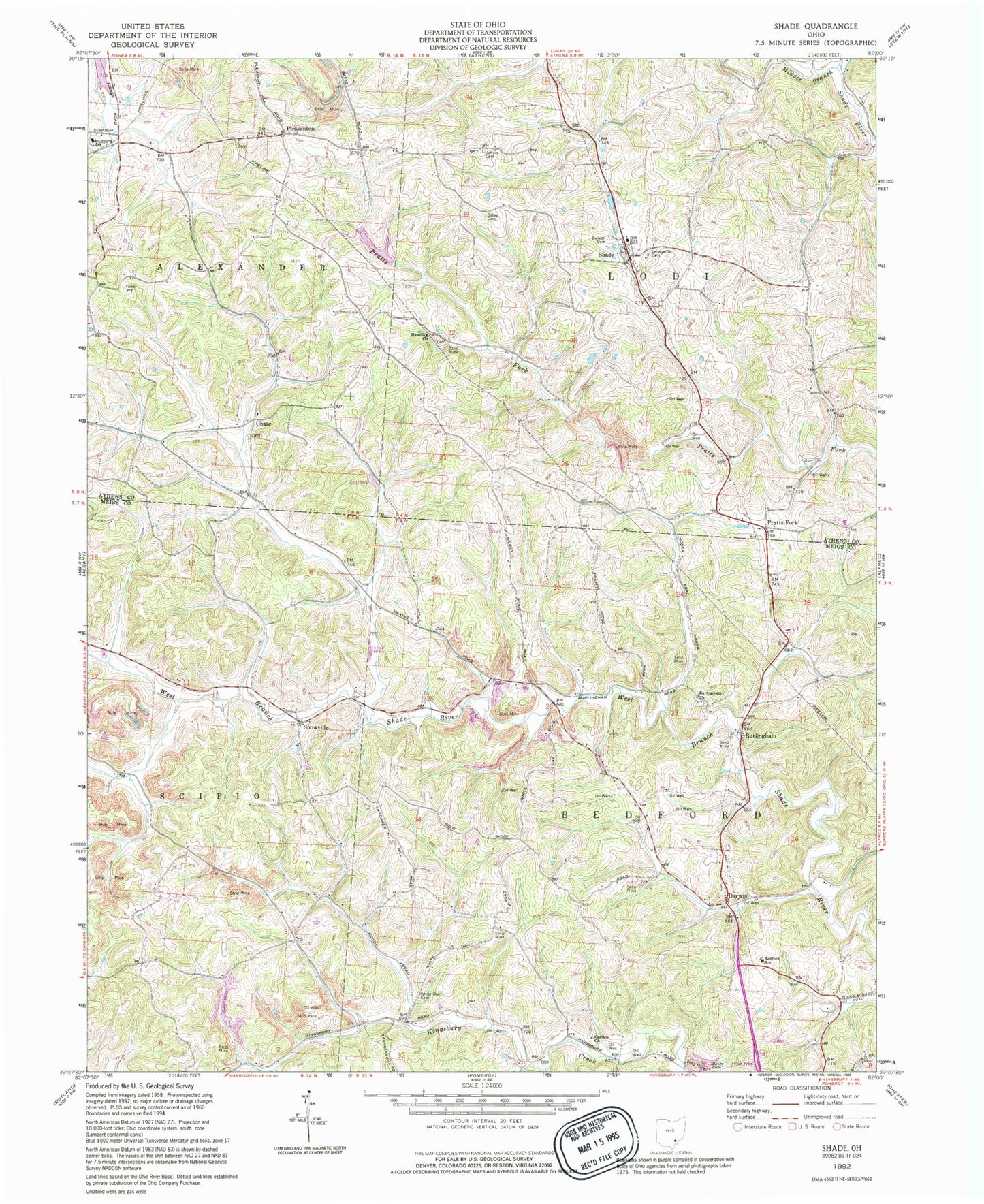 Classic USGS Shade Ohio 7.5'x7.5' Topo Map Image