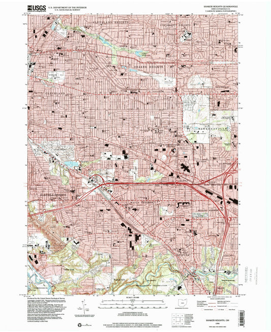 Classic USGS Shaker Heights Ohio 7.5'x7.5' Topo Map Image