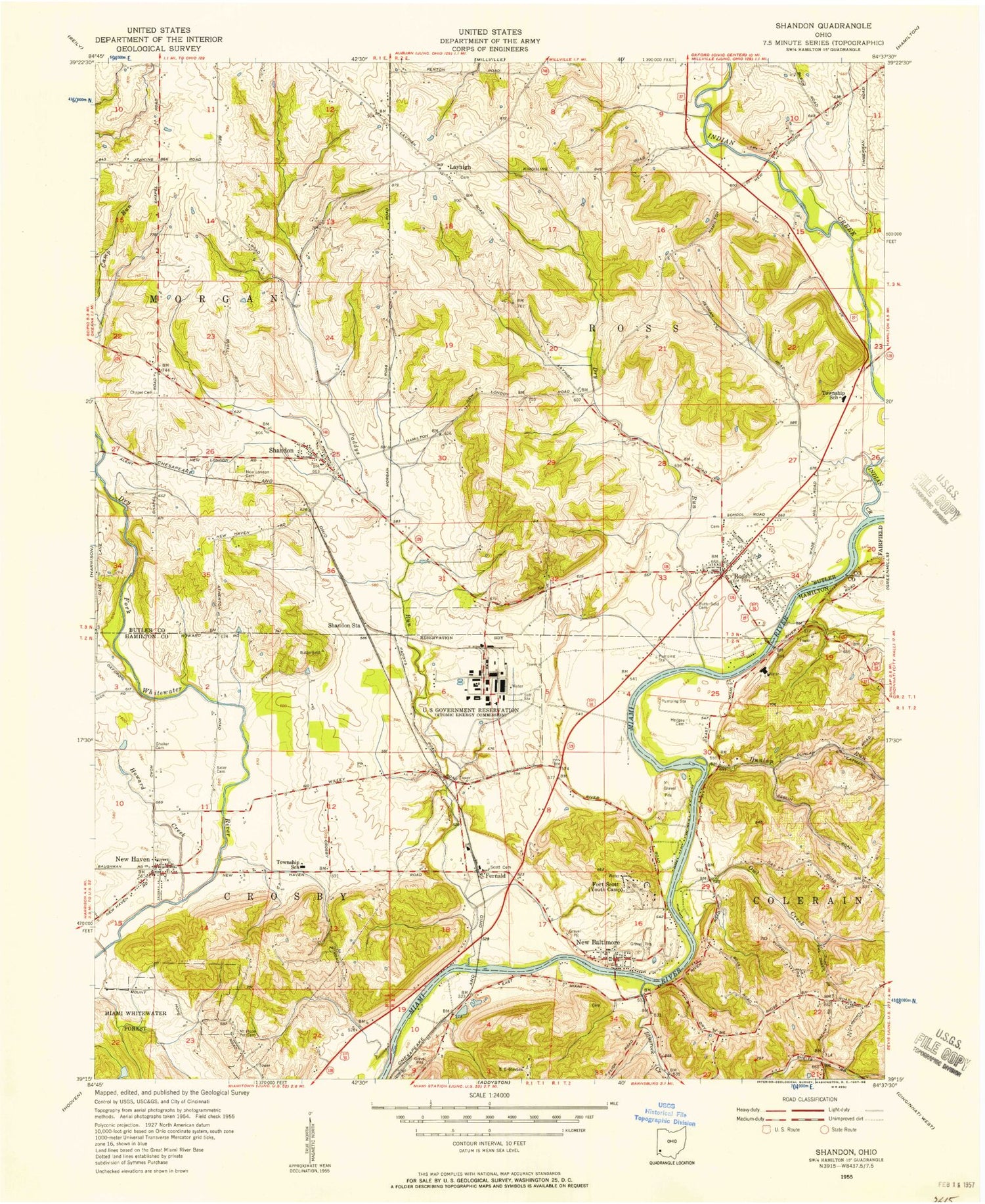 Classic USGS Shandon Ohio 7.5'x7.5' Topo Map Image