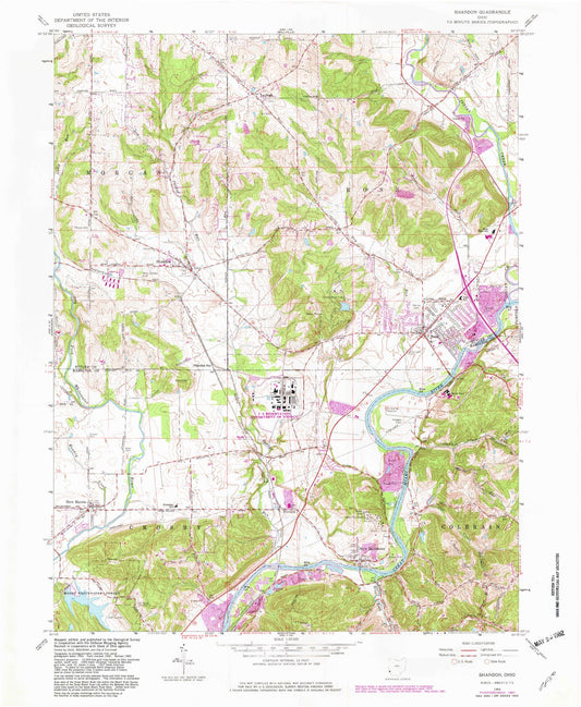 Classic USGS Shandon Ohio 7.5'x7.5' Topo Map Image