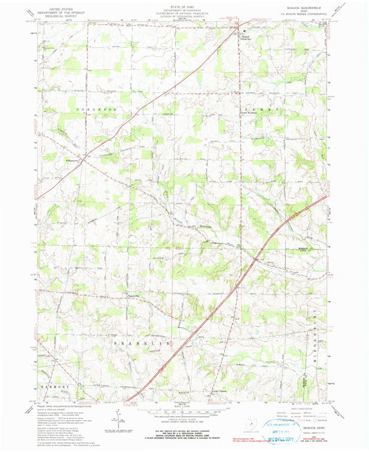 Classic USGS Shauck Ohio 7.5'x7.5' Topo Map Image