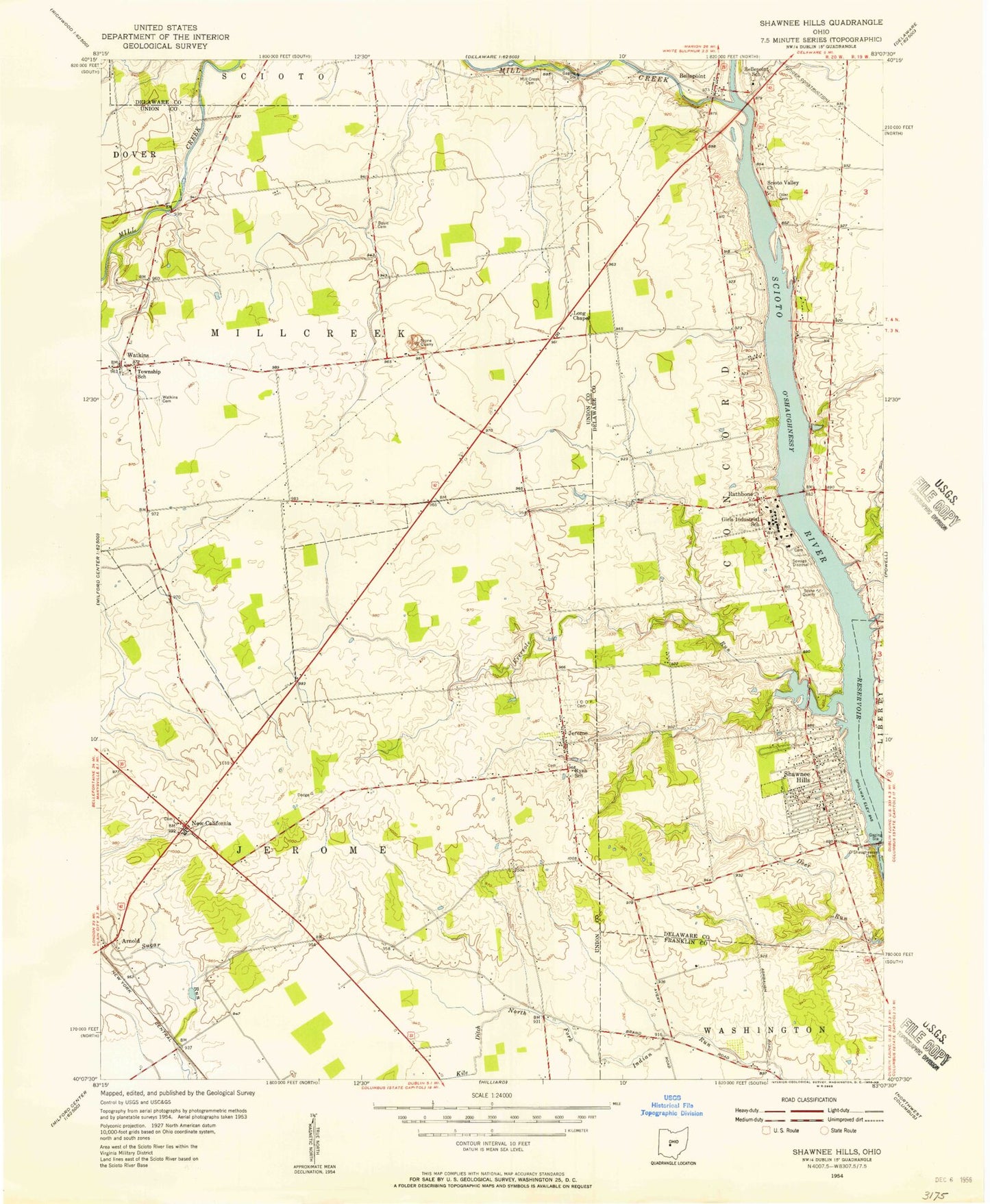 Classic USGS Shawnee Hills Ohio 7.5'x7.5' Topo Map Image