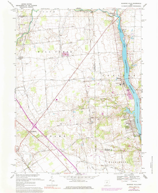 Classic USGS Shawnee Hills Ohio 7.5'x7.5' Topo Map Image