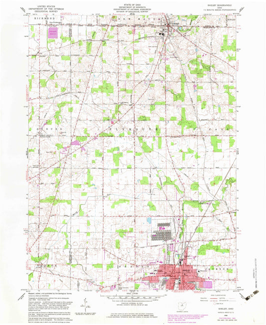 Classic USGS Shelby Ohio 7.5'x7.5' Topo Map Image