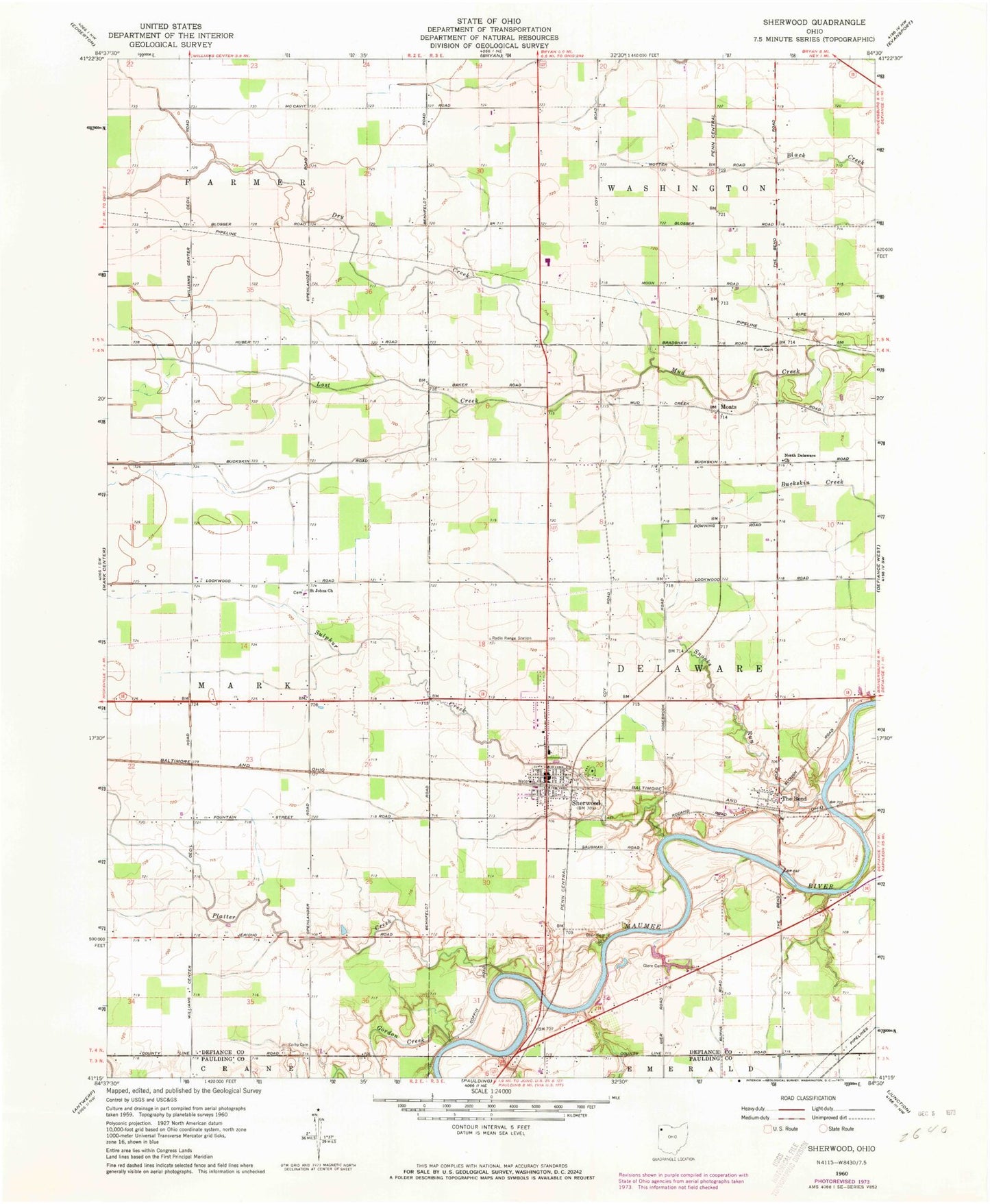 Classic USGS Sherwood Ohio 7.5'x7.5' Topo Map Image