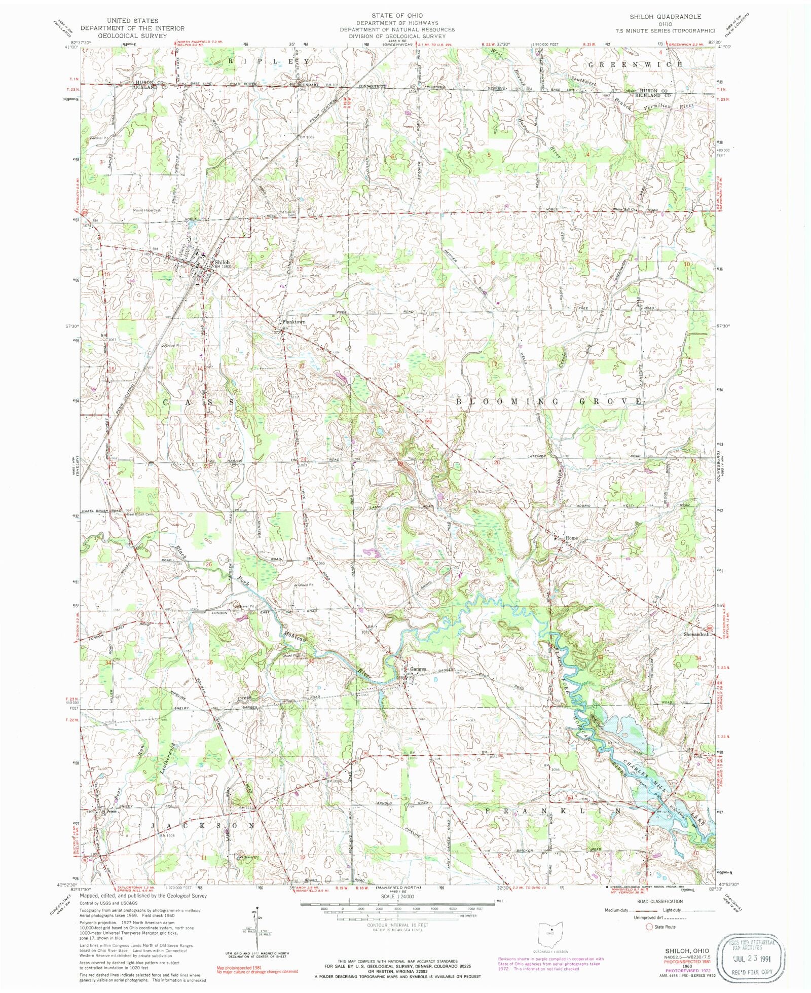Classic USGS Shiloh Ohio 7.5'x7.5' Topo Map MyTopo Map Store