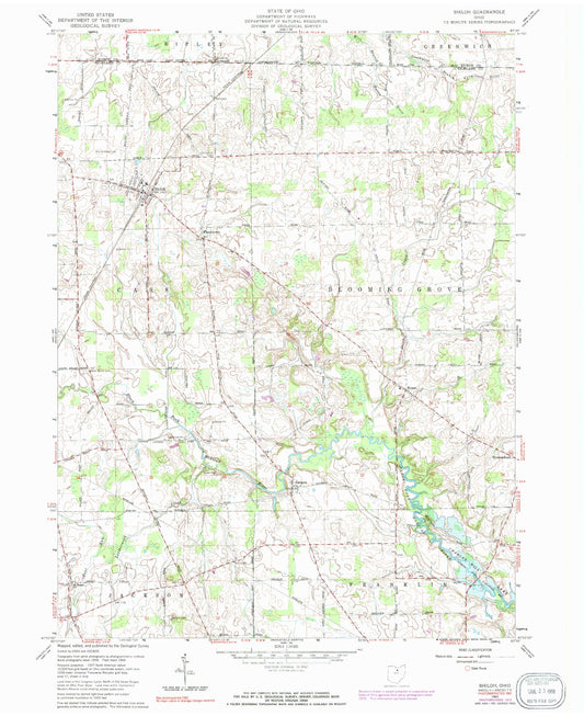 Classic USGS Shiloh Ohio 7.5'x7.5' Topo Map Image