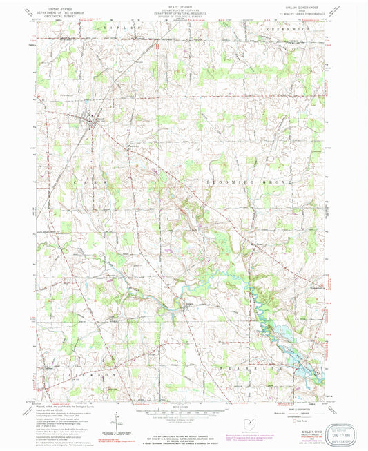 Classic USGS Shiloh Ohio 7.5'x7.5' Topo Map Image