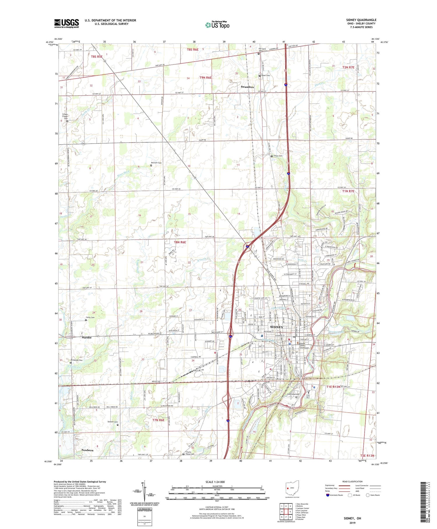 Sidney Ohio US Topo Map Image