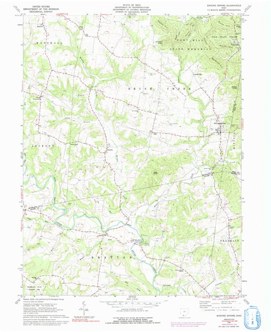 Classic USGS Sinking Spring Ohio 7.5'x7.5' Topo Map Image