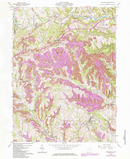 Classic USGS Smithfield Ohio 7.5'x7.5' Topo Map Image