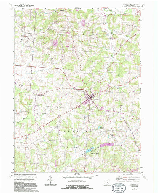 Classic USGS Somerset Ohio 7.5'x7.5' Topo Map Image