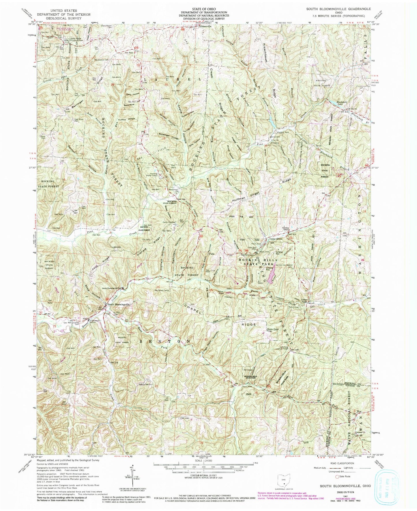 Classic USGS South Bloomingville Ohio 7.5'x7.5' Topo Map Image