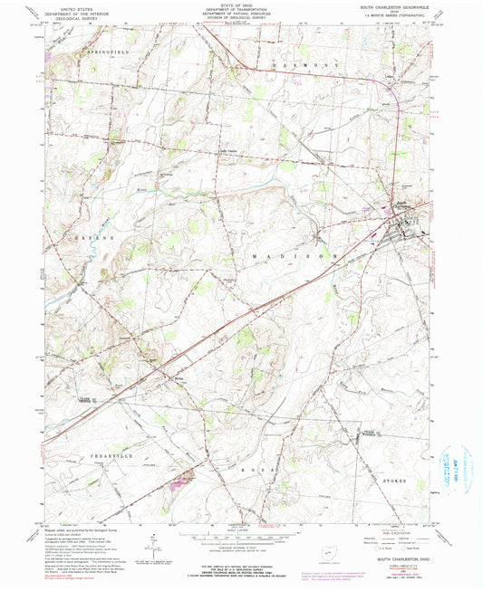 Classic USGS South Charleston Ohio 7.5'x7.5' Topo Map Image