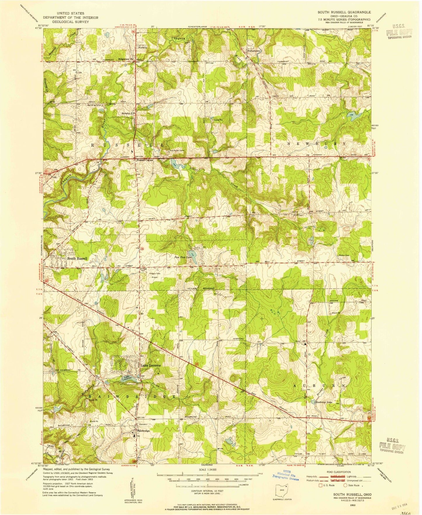 Classic USGS South Russell Ohio 7.5'x7.5' Topo Map Image