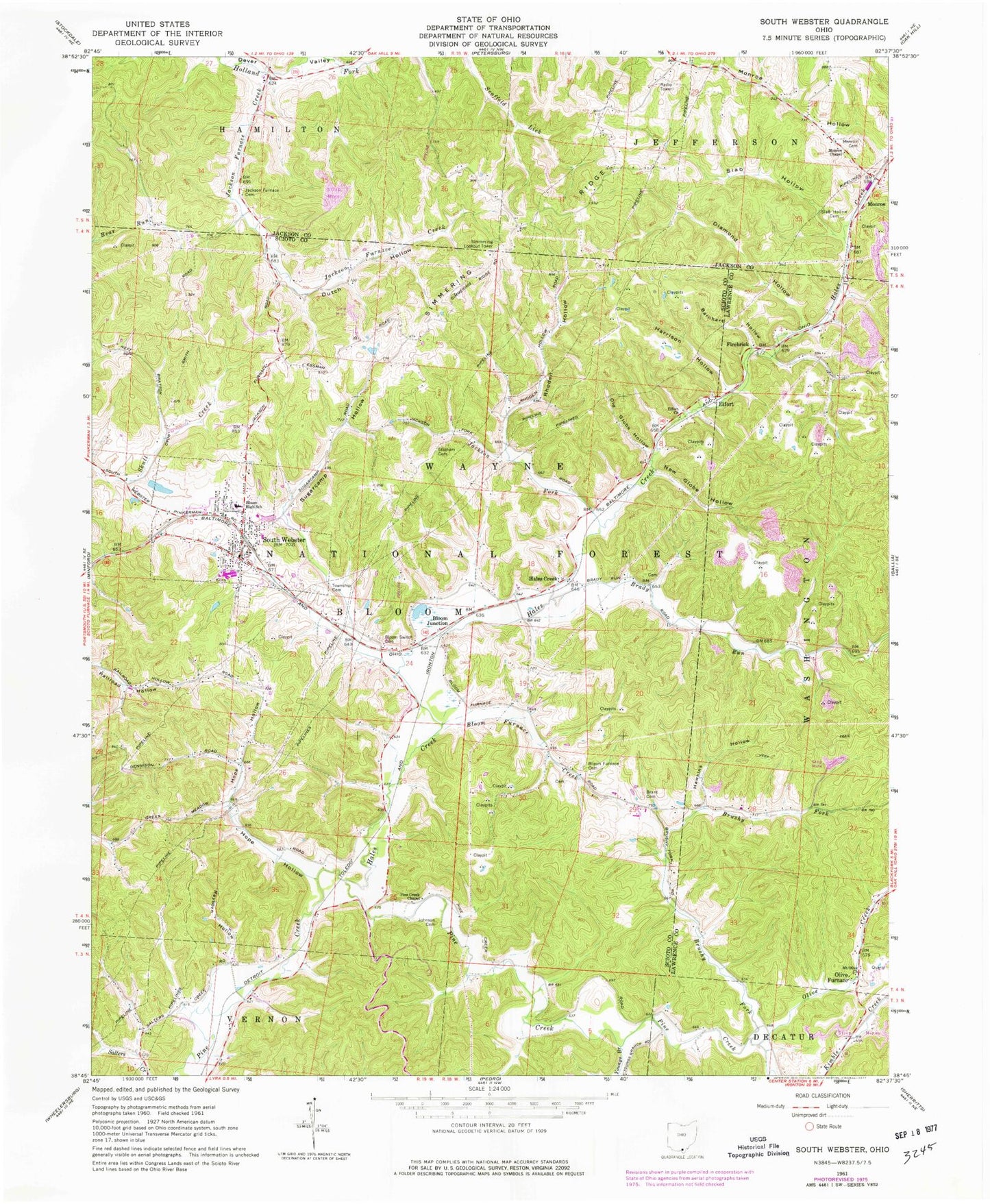 Classic USGS South Webster Ohio 7.5'x7.5' Topo Map Image