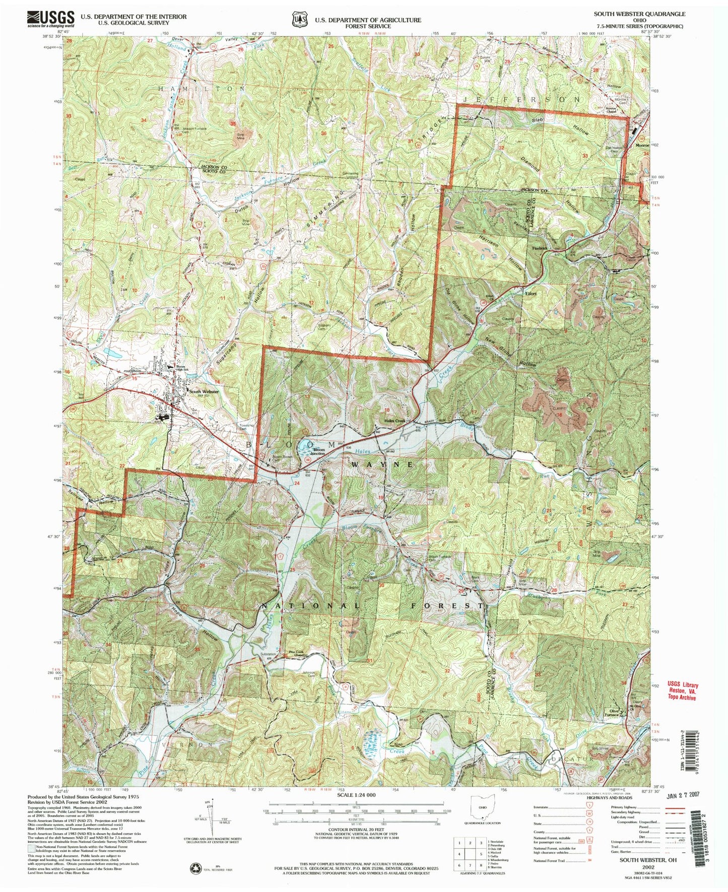 Classic USGS South Webster Ohio 7.5'x7.5' Topo Map Image