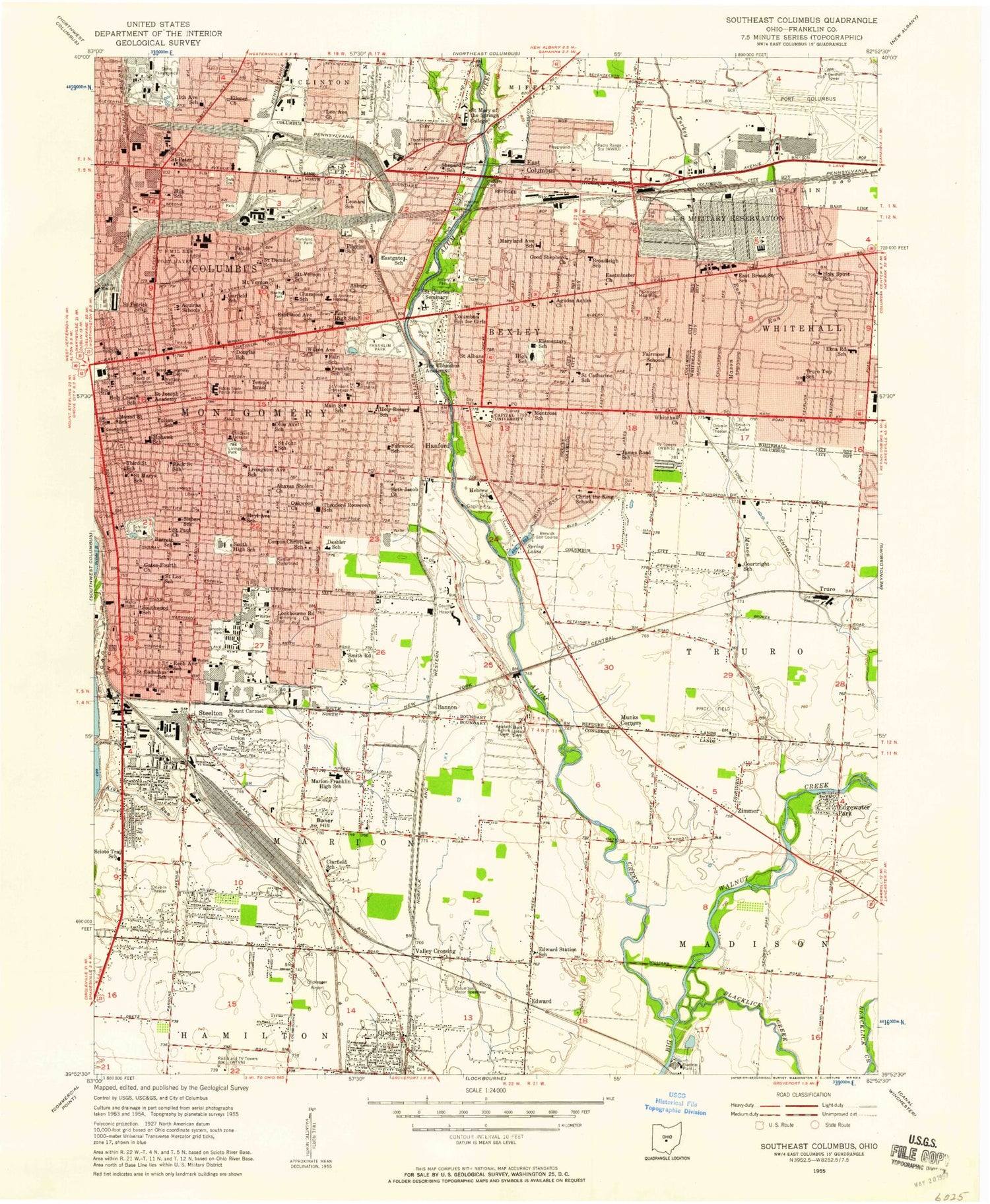 Classic USGS Southeast Columbus Ohio 7.5'x7.5' Topo Map Image