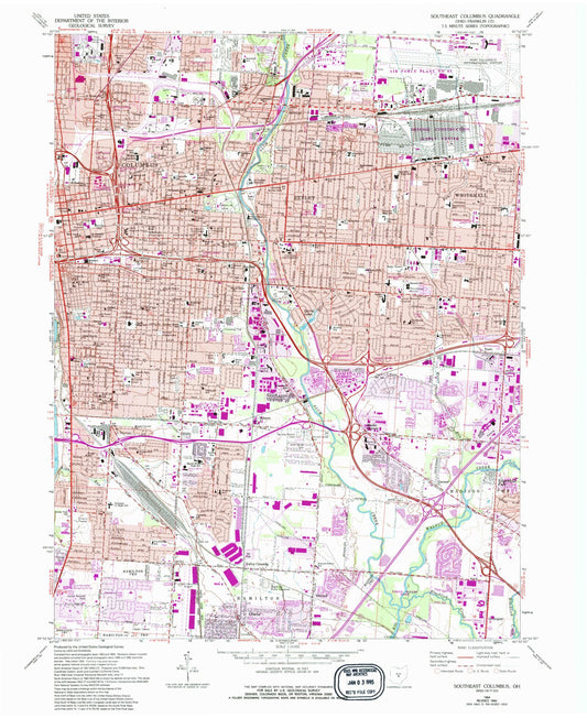 Classic USGS Southeast Columbus Ohio 7.5'x7.5' Topo Map Image