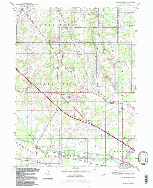 Classic USGS Southington Ohio 7.5'x7.5' Topo Map Image