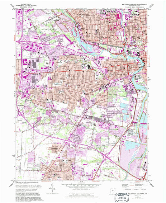Classic USGS Southwest Columbus Ohio 7.5'x7.5' Topo Map Image