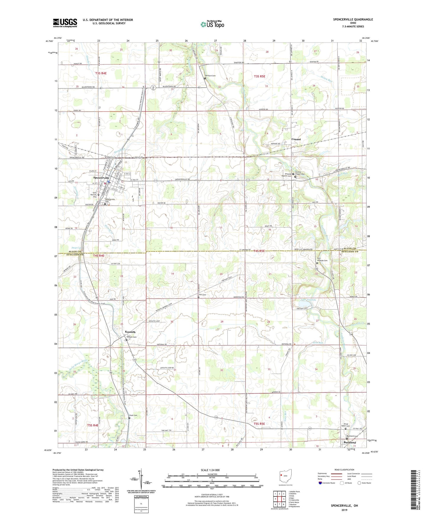 Spencerville Ohio US Topo Map Image