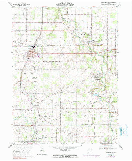 Classic USGS Spencerville Ohio 7.5'x7.5' Topo Map Image