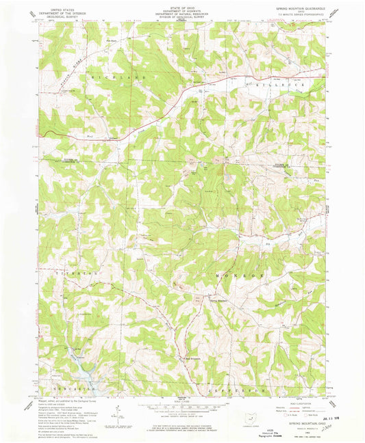 Classic USGS Spring Mountain Ohio 7.5'x7.5' Topo Map Image