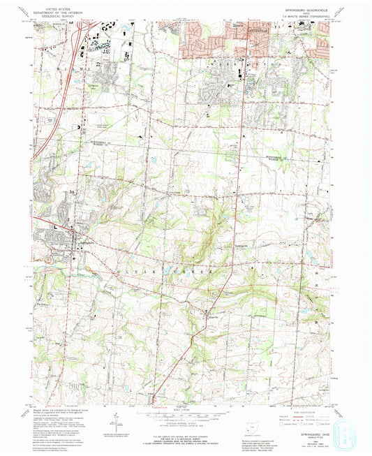 Classic USGS Springboro Ohio 7.5'x7.5' Topo Map Image