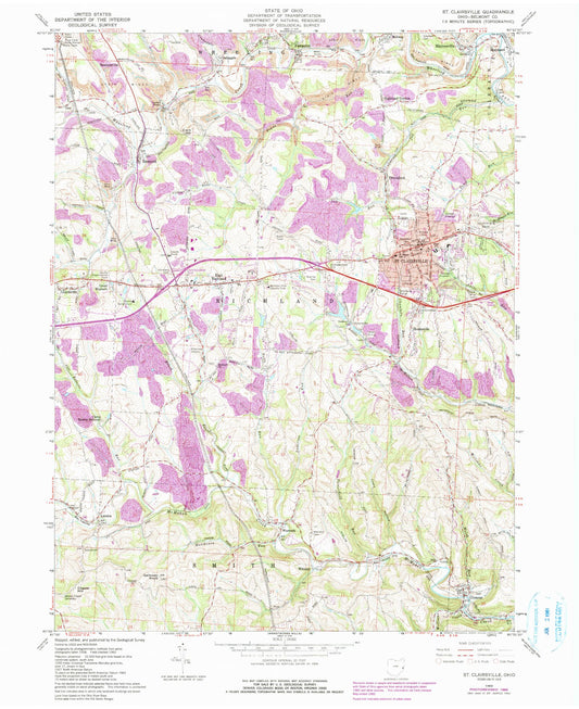 Classic USGS Saint Clairsville Ohio 7.5'x7.5' Topo Map Image