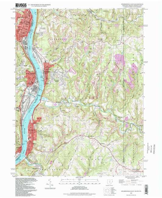 Classic USGS Steubenville East Ohio 7.5'x7.5' Topo Map Image
