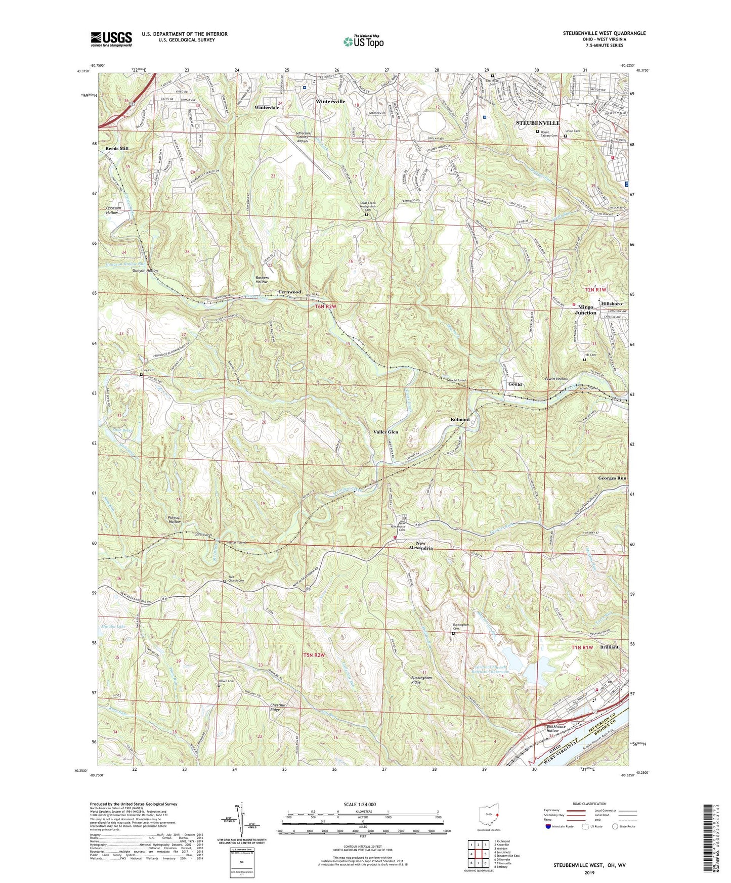 Steubenville West Ohio US Topo Map Image