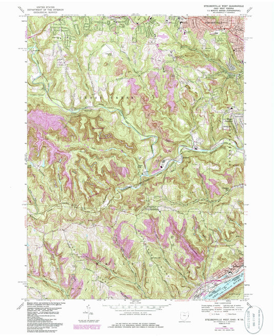 Classic USGS Steubenville West Ohio 7.5'x7.5' Topo Map Image